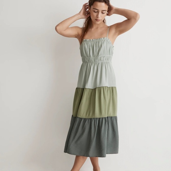 Madewell Sofia Cami Tiered Midi Dress In Colorblock Size 2 - Picture 1 of 8